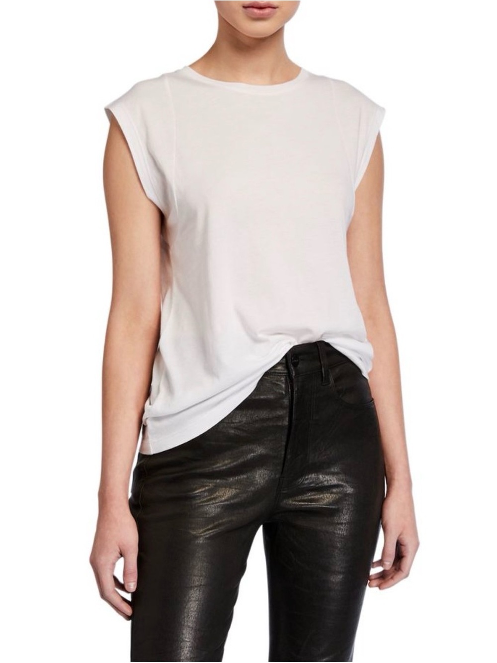 FRAME Le Mid Rise Muscle Tee White Organic Pima Cotton Large